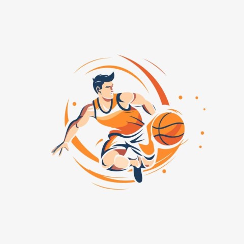 Basketball player with ball vector logo design template on white