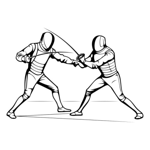 Fencing players action cartoon graphic vector. Hand drawn fencin