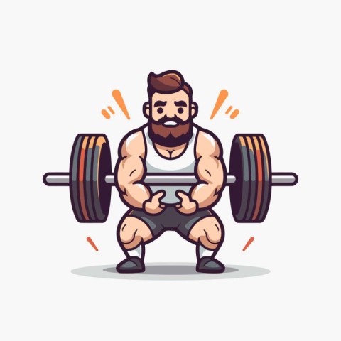 Fitness and healthy lifestyle concept. Cartoon man lifting barbe