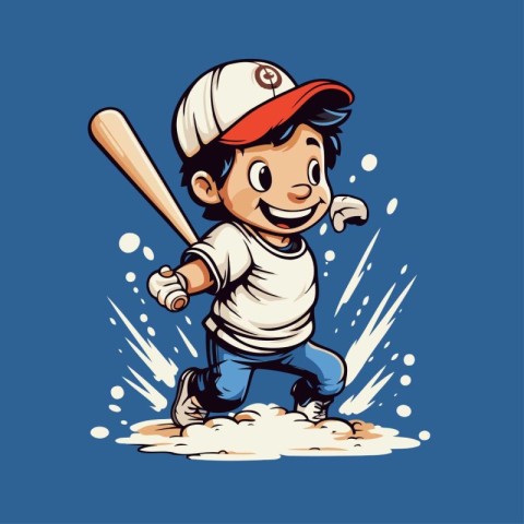 Baseball player with bat and ball. Vector illustration in cartoo