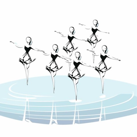 Silhouette of gymnasts on the ice. Vector illustration.