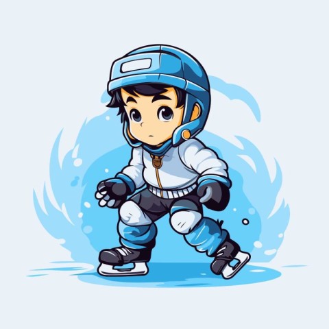 Vector illustration of a little boy skating on ice. Cartoon styl