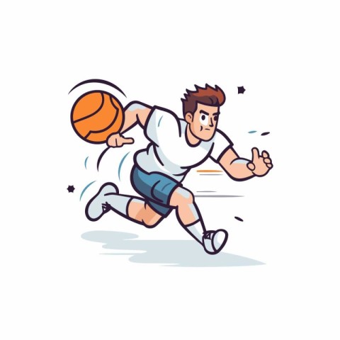 Basketball player with ball. Vector illustration in cartoon styl