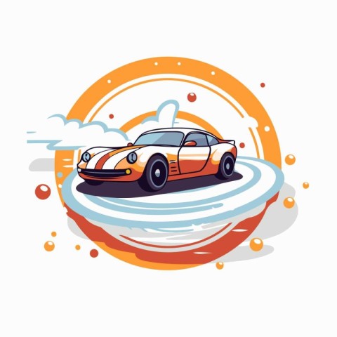 Sport car on the road. Vector illustration in flat style. Sports