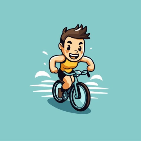 Boy Riding a Bike Vector Illustration. Cartoon Character. Sport