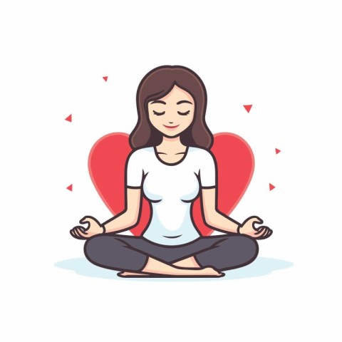 Woman meditating in lotus position. Vector illustration in flat