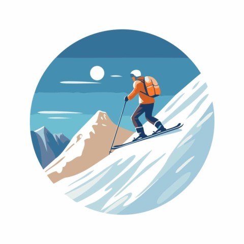 Snowboarder in the mountains. Vector illustration in flat style.