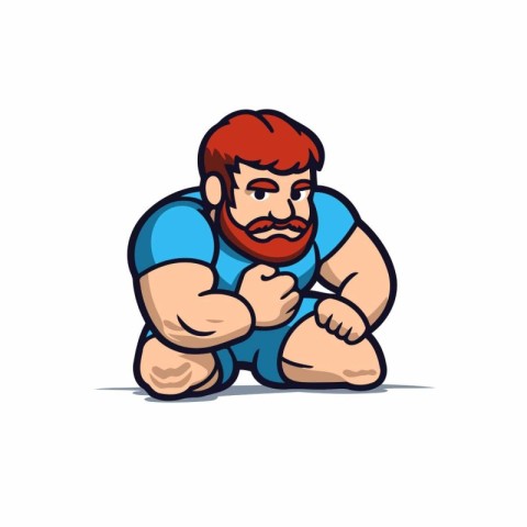 Vector illustration of a strong man with a beard in a blue t-shi