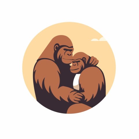 Chimpanzee logo. Vector illustration of a chimpanzee with a baby