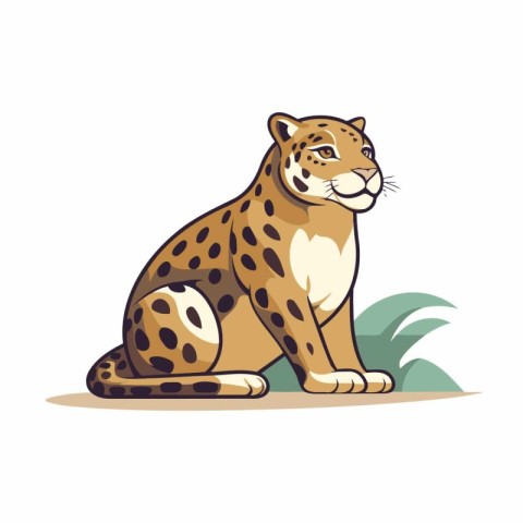 Cheetah sitting on the ground. Vector illustration on white back