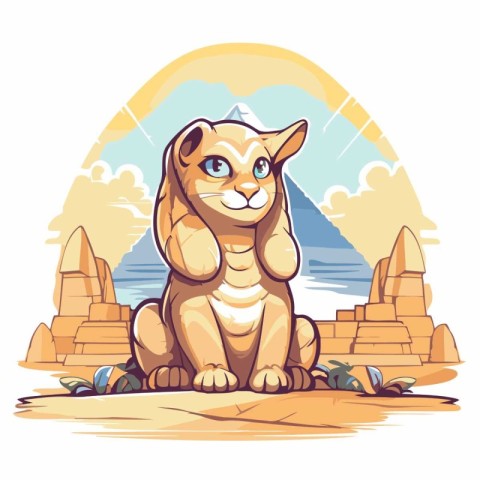 Vector illustration of a cat sitting on the sand in the desert.