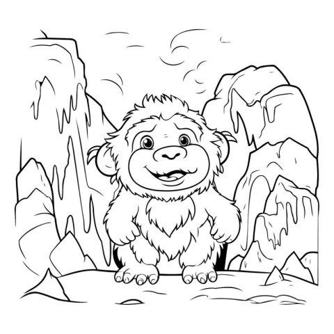 Vector illustration of a funny cartoon lion in the mountains. Co