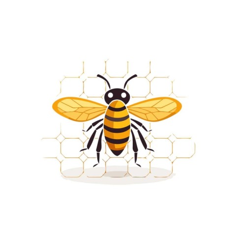 Bee with honeycombs on white background. Flat style vector illus