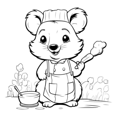 Black and White Cartoon Illustration of Mouse Chef for Coloring