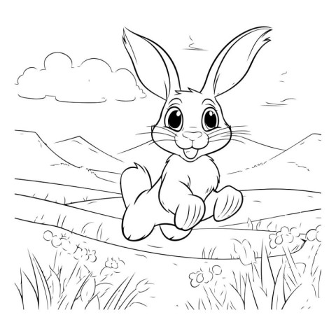 Rabbit on the meadow. Vector illustration for coloring book.