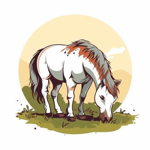 Horse grazing on the meadow. Vector illustration in cartoon styl