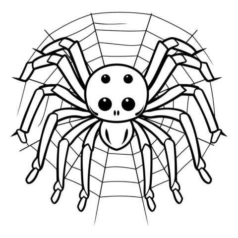 Black and white spider isolated on white background. Vector illu