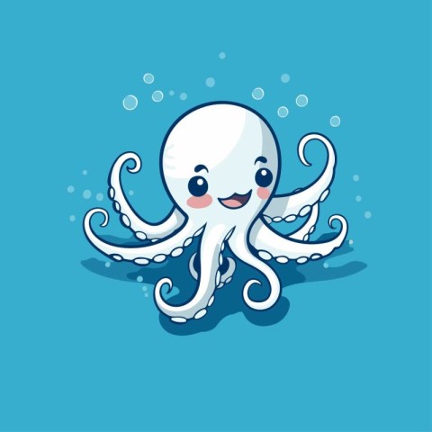 Cute cartoon octopus on a blue background. Vector illustration.