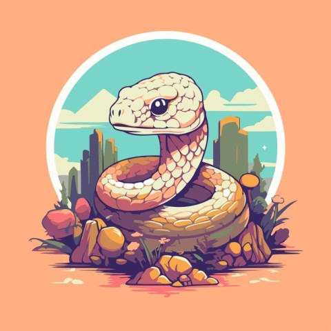 Cute cartoon snake in the desert. Vector illustration for your d