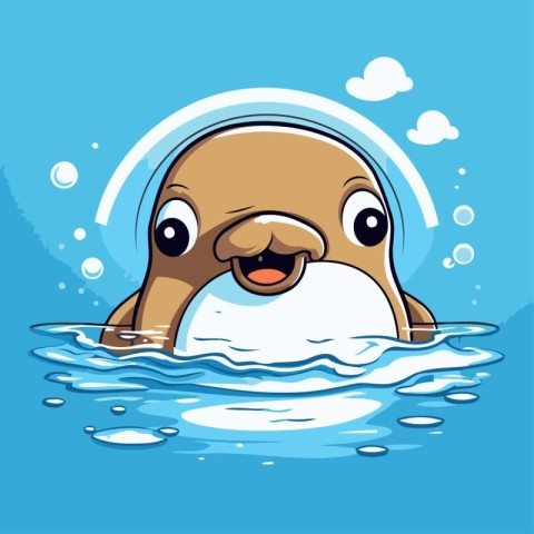 Cute cartoon seal swimming in the sea. vector illustration. eps1