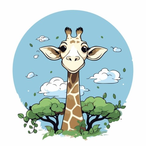 Giraffe in the jungle. Vector illustration on white background.