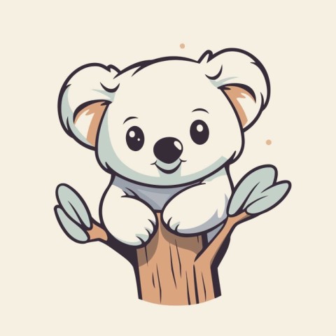 Cute koala on a tree. Vector illustration in cartoon style.