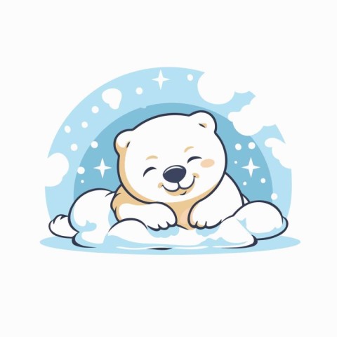 Cute polar bear sitting on a cloud. Vector illustration in carto