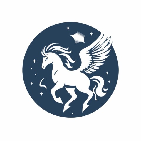 Unicorn vector logo template. Mythical horse with wings and star