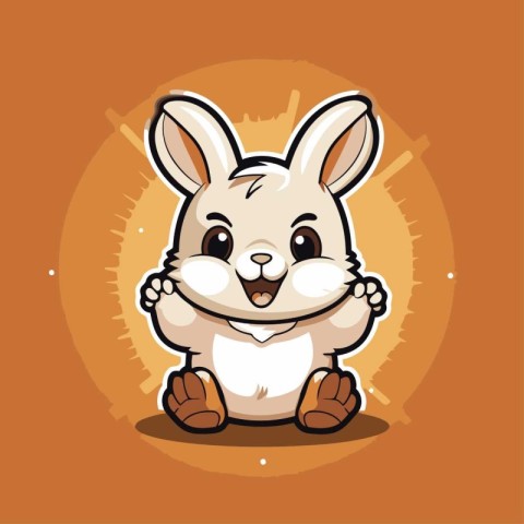 Cute cartoon rabbit with big ears on orange background. Vector i