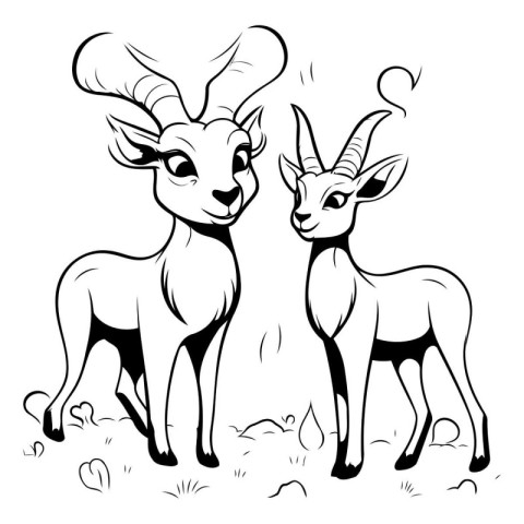 Black and White Cartoon Illustration of Antelope Family Animal f