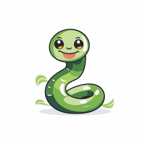 Cute green snake cartoon character vector Illustration on a whit