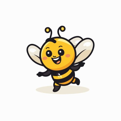 Cute bee cartoon character. Vector illustration isolated on whit