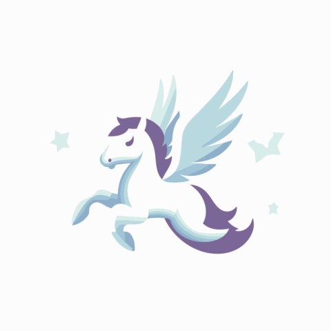 Horse vector logo. Horse with wings and stars. Vector illustrati