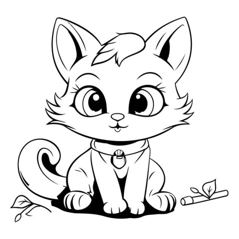 Black and White Cartoon Illustration of Cute Cat Animal Characte