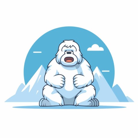 Gorilla sitting on the snow. Vector illustration in cartoon styl