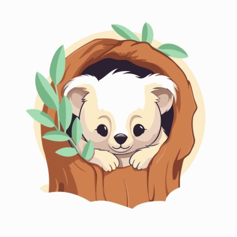 Cute koala in a hole in the tree. Vector illustration.