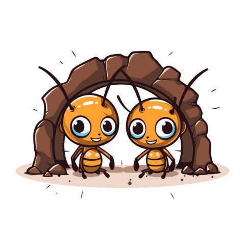 Ants in the cave. Cute cartoon characters. Vector illustration.