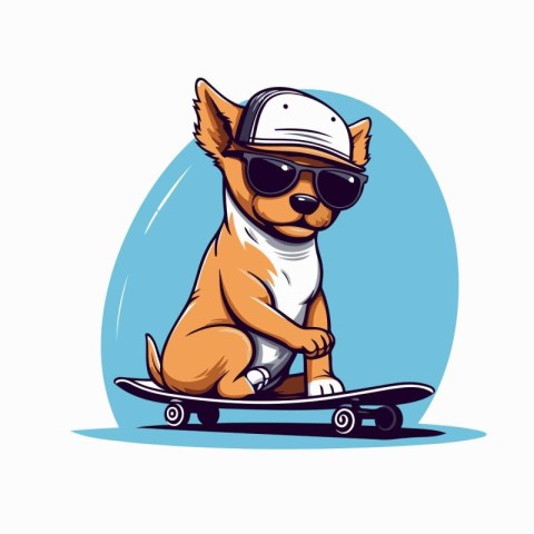 Vector illustration of a cute dog in a cap and sunglasses sittin