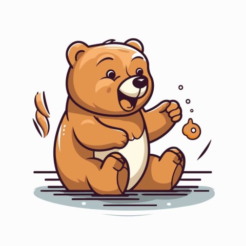 Vector illustration of a cute little brown bear sitting on the g