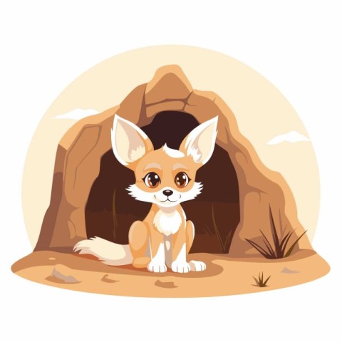 Cute cartoon fox in cave. Vector illustration of a wild animal.