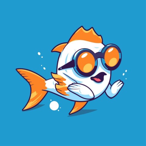 Cute cartoon fish character. Vector illustration isolated on blu