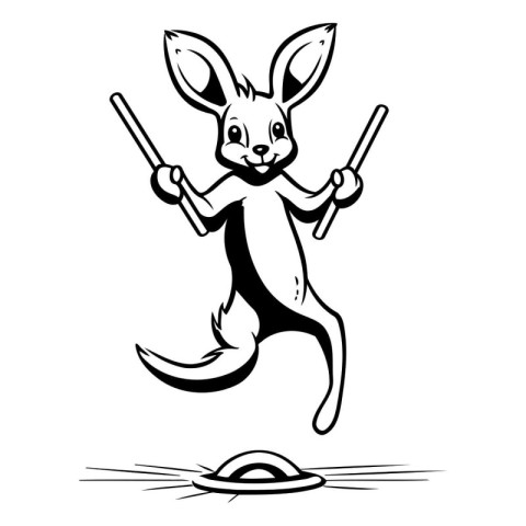 Kangaroo with a bat and a stick. Vector illustration.