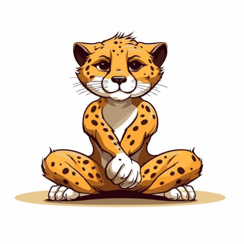 Cartoon cheetah sitting on the ground. Vector illustration.