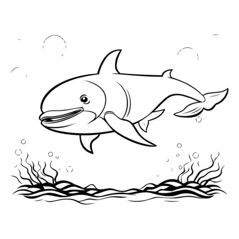 Black and white vector illustration of a jumping fish. Cartoon s