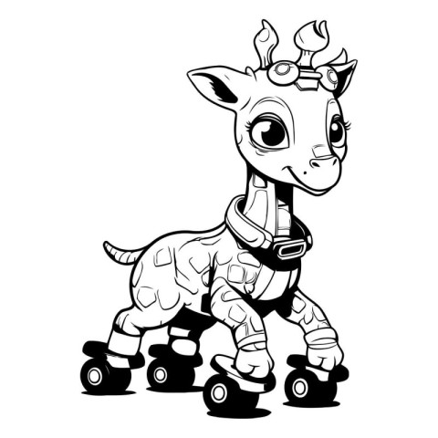 Cute cartoon baby goat on roller skates. Vector illustration.