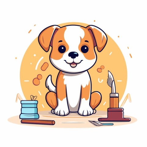 Cute cartoon dog sitting on the floor. Vector illustration of a