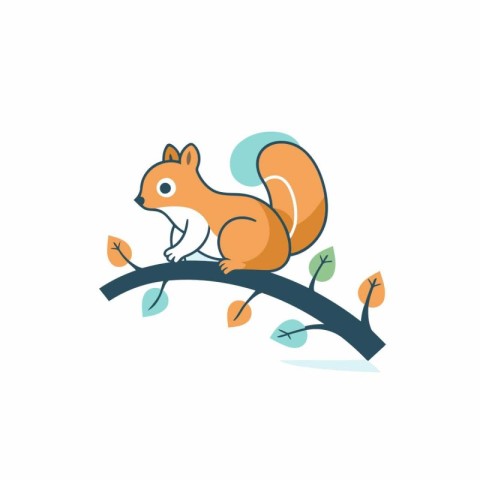 Cute squirrel sitting on a tree branch. Vector illustration in c