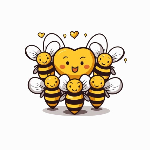 Cute bee cartoon character. Vector illustration. Isolated on whi