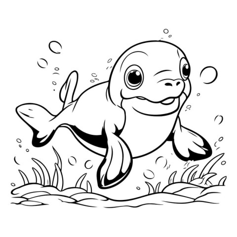 Coloring Page Outline Of a Cute Fish Vector Illustration