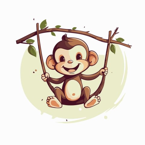 Cute monkey sitting on a tree branch. Cartoon vector illustratio